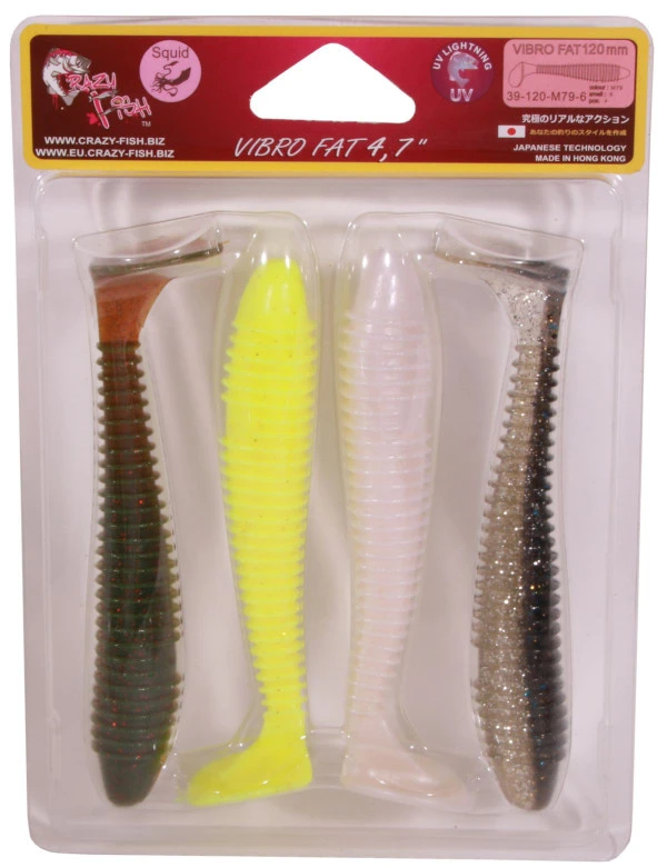 Crazy Fish Vibro Fat ''M79'' 12cm (4 Stuks) 3 Crazy Fish Vibro Fat ''M79'' 12cm (4 Stuks)