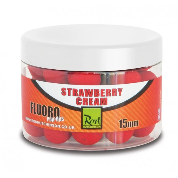 Rod Hutchinson Fluor Pop Ups Strawberry Cream 15mm 150ml 3 Rod Hutchinson Fluor Pop Ups Strawberry Cream 15mm 150ml